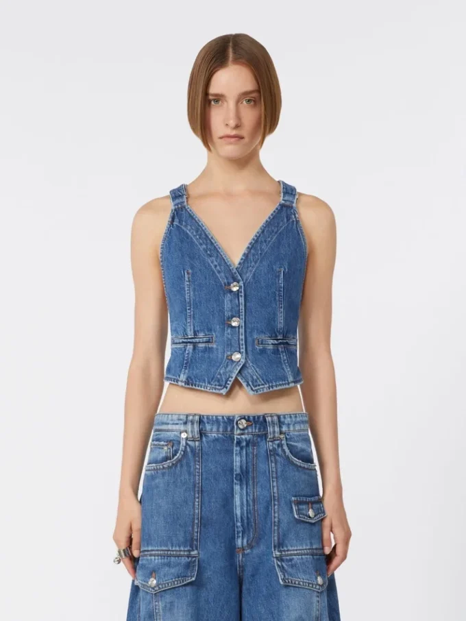 Gilet en denim coupe ajustée, bleu nuit Gilet en denim coupe ajustée, bleu nuit