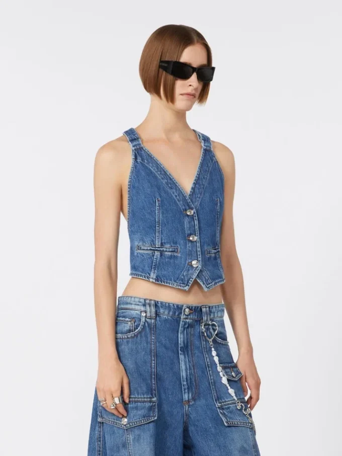 Gilet en denim coupe ajustée, bleu nuit Gilet en denim coupe ajustée, bleu nuit