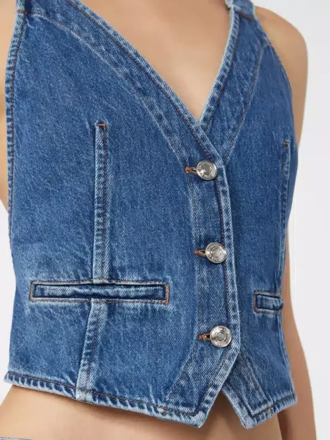 Gilet en denim coupe ajustée, bleu nuit Gilet en denim coupe ajustée, bleu nuit