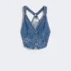 Gilet en denim coupe ajustée, bleu nuit Gilet en denim coupe ajustée, bleu nuit