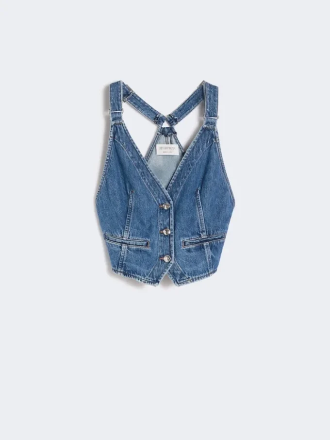 Gilet en denim coupe ajustée, bleu nuit Gilet en denim coupe ajustée, bleu nuit