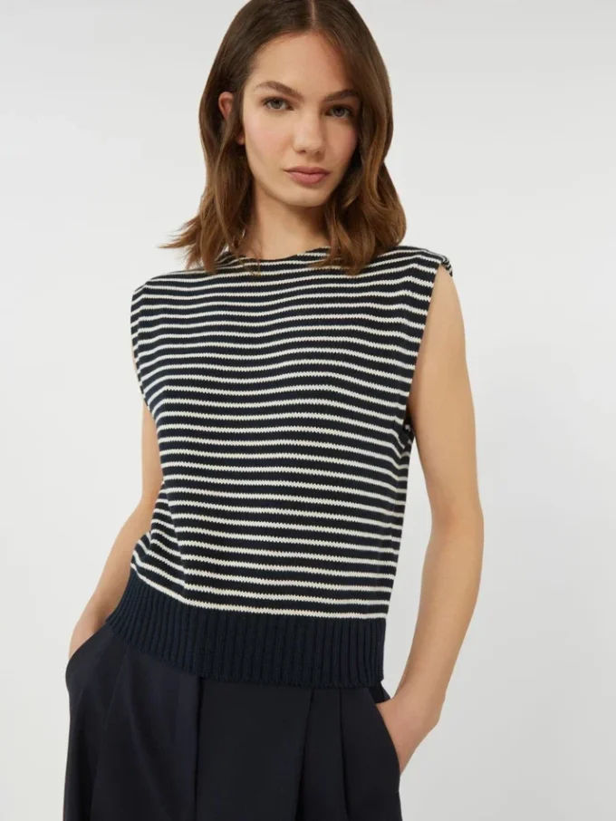 Gilet en fil de coton, bleu marine Gilet en fil de coton, bleu marine