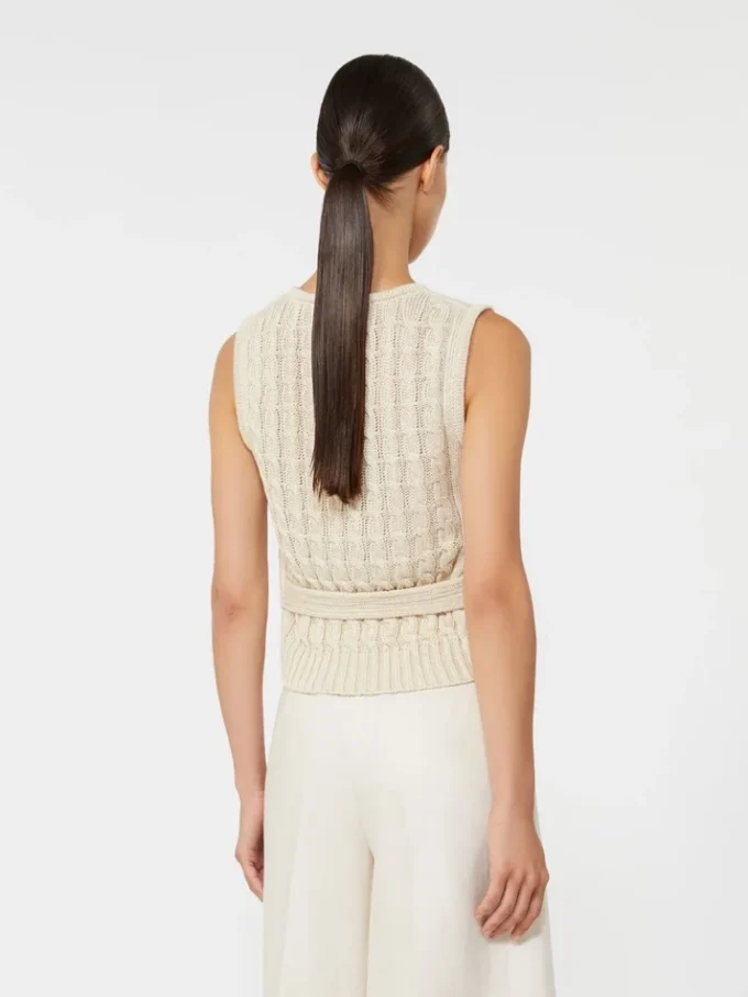 Gilet en lin et maille torsadée, beige Gilet en lin et maille torsadée, beige