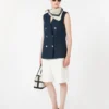 Gilet en lin tissé natté, bleu nuit Gilet en lin tissé natté, bleu nuit