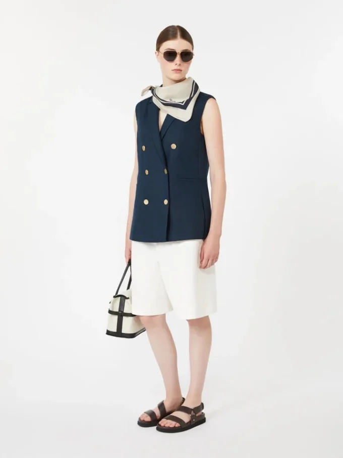 Gilet en lin tissé natté, bleu nuit Gilet en lin tissé natté, bleu nuit