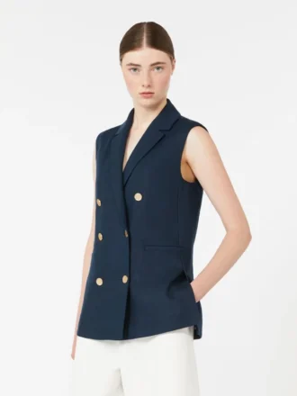 Gilet en lin tissé natté, bleu nuit Gilet en lin tissé natté, bleu nuit