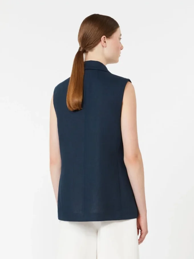 Gilet en lin tissé natté, bleu nuit Gilet en lin tissé natté, bleu nuit
