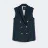 Gilet en lin tissé natté, bleu nuit Gilet en lin tissé natté, bleu nuit