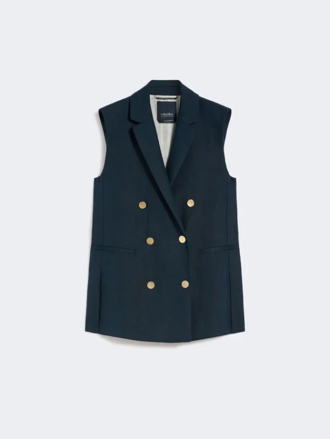 Gilet en lin tissé natté, bleu nuit Gilet en lin tissé natté, bleu nuit