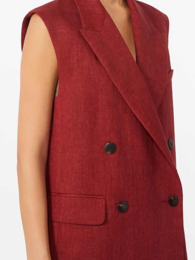 Gilet en sergé de lin, rouge brique Gilet en sergé de lin, rouge brique