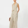 Gilet en toile de coton et soie rayée, beige Gilet en toile de coton et soie rayée, beige