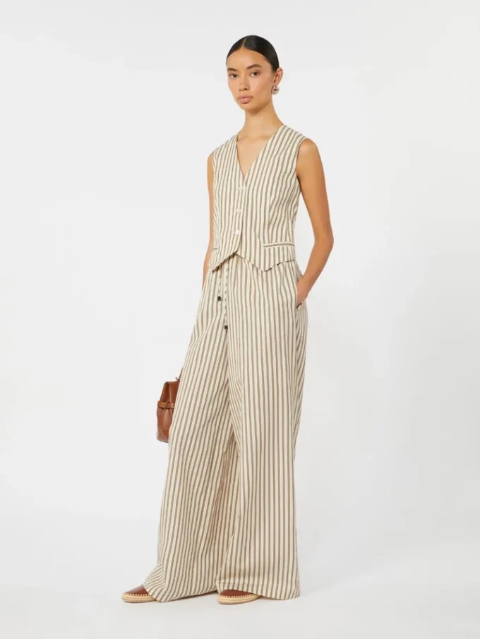 Gilet en toile de coton et soie rayée, beige Gilet en toile de coton et soie rayée, beige