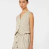 Gilet en toile de coton et soie rayée, beige Gilet en toile de coton et soie rayée, beige