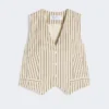Gilet en toile de coton et soie rayée, beige Gilet en toile de coton et soie rayée, beige