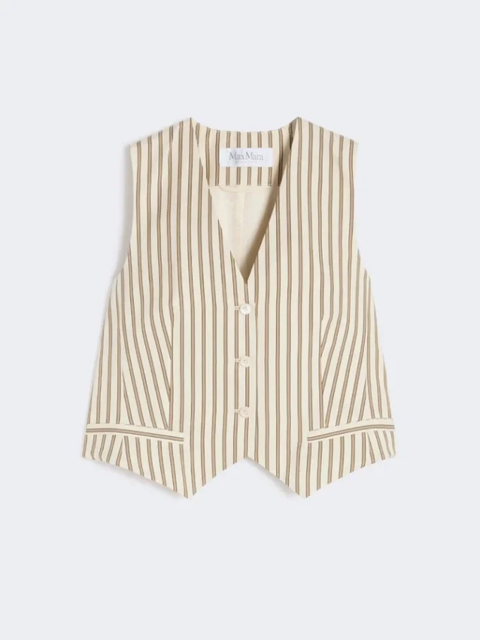 Gilet en toile de coton et soie rayée, beige Gilet en toile de coton et soie rayée, beige
