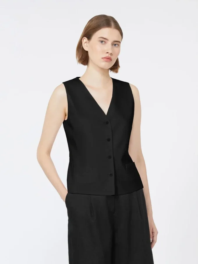 Gilet en toile de lin, noir Gilet en toile de lin, noir
