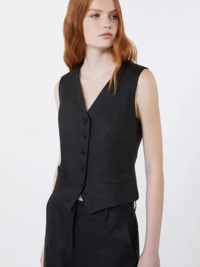 Gilet en toile de lin, noir