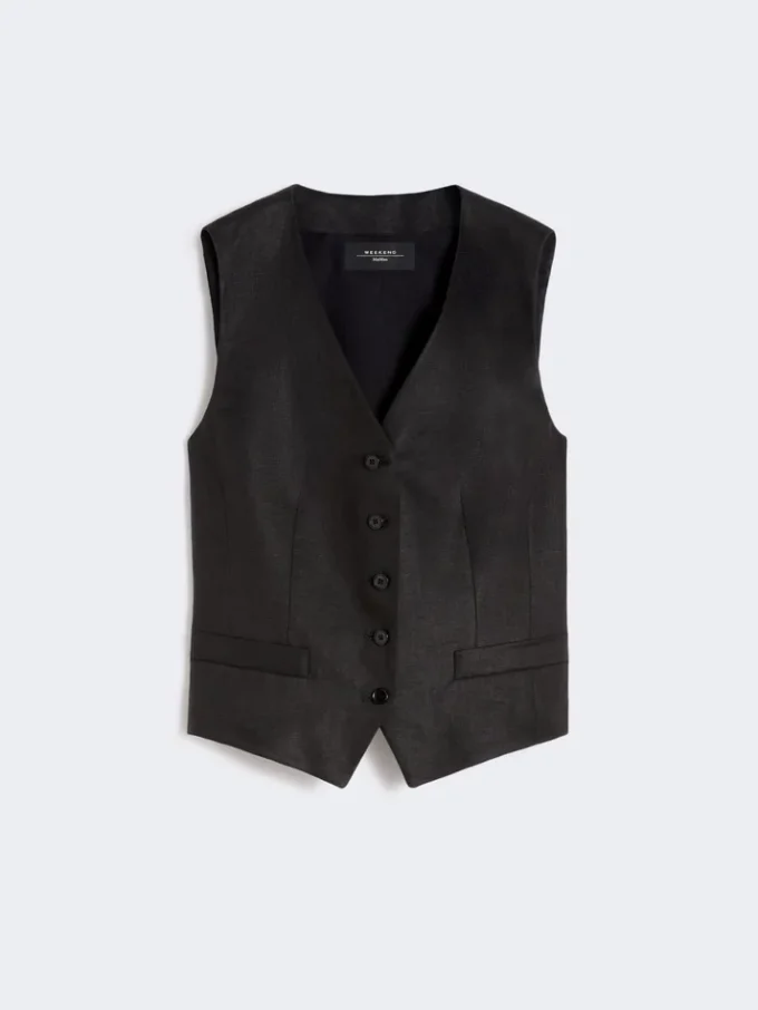 Gilet en toile de lin, noir