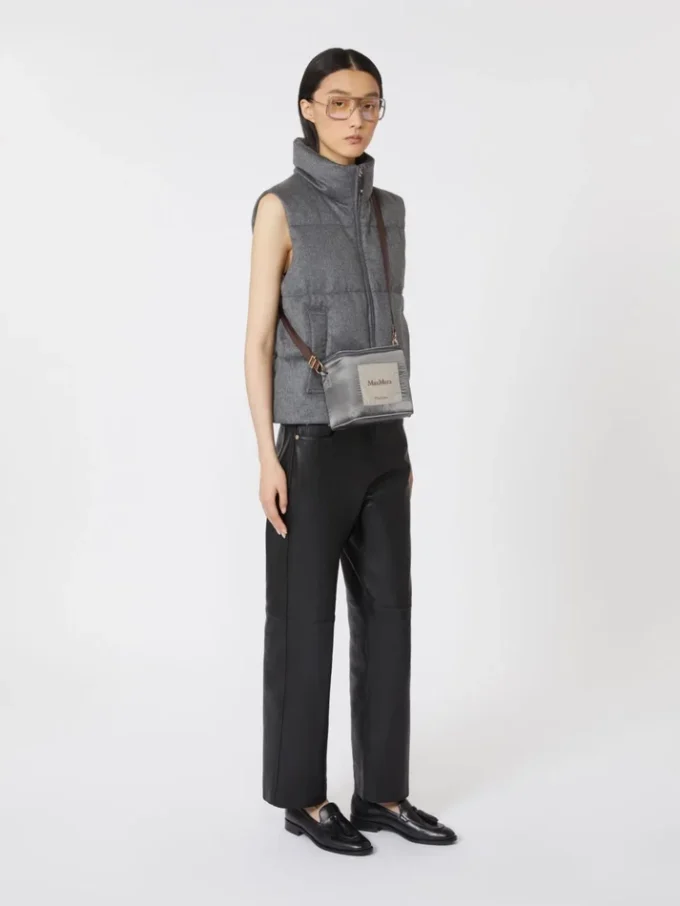 Gilet matelassé en cachemire et toile, gris moyen, déperlant Gilet matelassé en cachemire et toile, gris moyen, déperlant