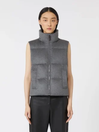 Gilet matelassé en cachemire et toile, gris moyen, déperlant