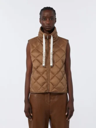 Gilet matelassé en toile de nylon hydrofuge, couleur caramel