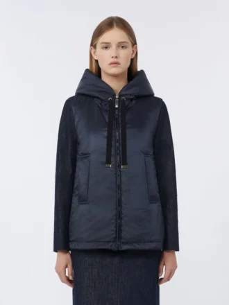 Gilet matelassé en toile déperlante à capuche, bleu nuit