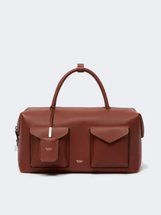 Grand sac Boston en cuir avec poches, couleur rouille