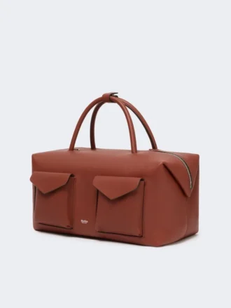 Grand sac Boston en cuir avec poches, couleur rouille
