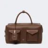 Grand sac Boston en cuir avec poches, marron Grand sac Boston en cuir avec poches, marron