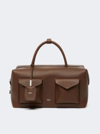 Grand sac Boston en cuir avec poches, marron