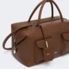 Grand sac Boston en cuir avec poches, marron Grand sac Boston en cuir avec poches, marron