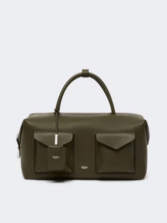 Grand sac Boston en cuir avec poches, marron foncé