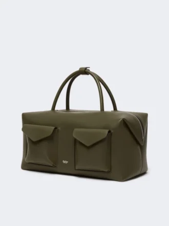 Grand sac Boston en cuir avec poches, marron foncé