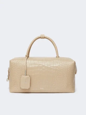 Grand sac Boston en cuir imprimé crocodile, couleur ice