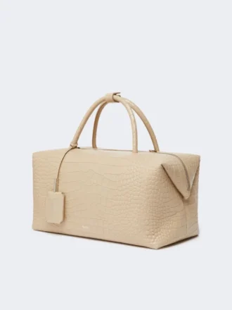 Grand sac Boston en cuir imprimé crocodile, couleur ice