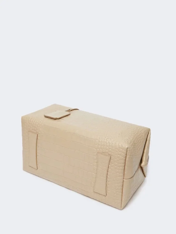 Grand sac Boston en cuir imprimé crocodile, couleur ice Grand sac Boston en cuir imprimé crocodile, couleur ice