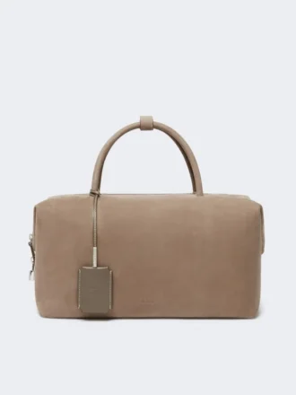 Grand sac Boston en cuir nubuck, couleur tourterelle