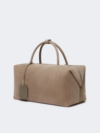 Grand sac Boston en cuir nubuck, couleur tourterelle
