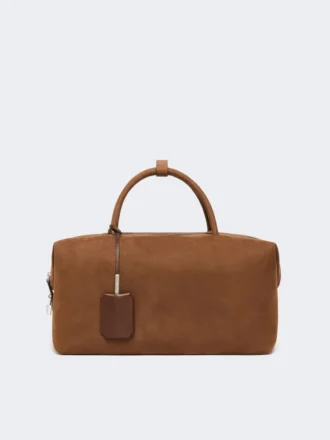 Grand sac Boston en cuir nubuck, marron foncé