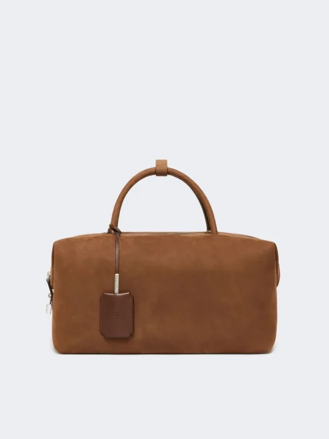 Grand sac Boston en cuir nubuck, marron foncé Grand sac Boston en cuir nubuck, marron foncé