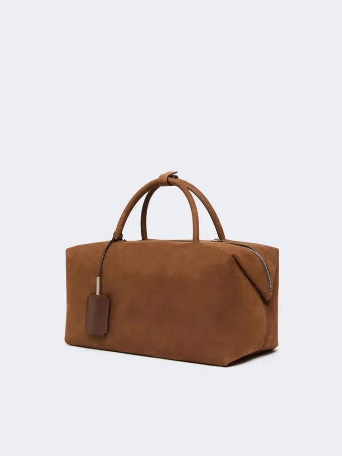Grand sac Boston en cuir nubuck, marron foncé Grand sac Boston en cuir nubuck, marron foncé