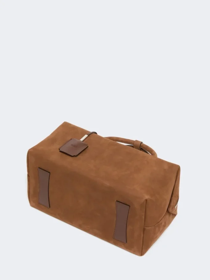 Grand sac Boston en cuir nubuck, marron foncé Grand sac Boston en cuir nubuck, marron foncé