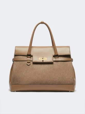 Grand sac à main en cachemire et cuir, marron
