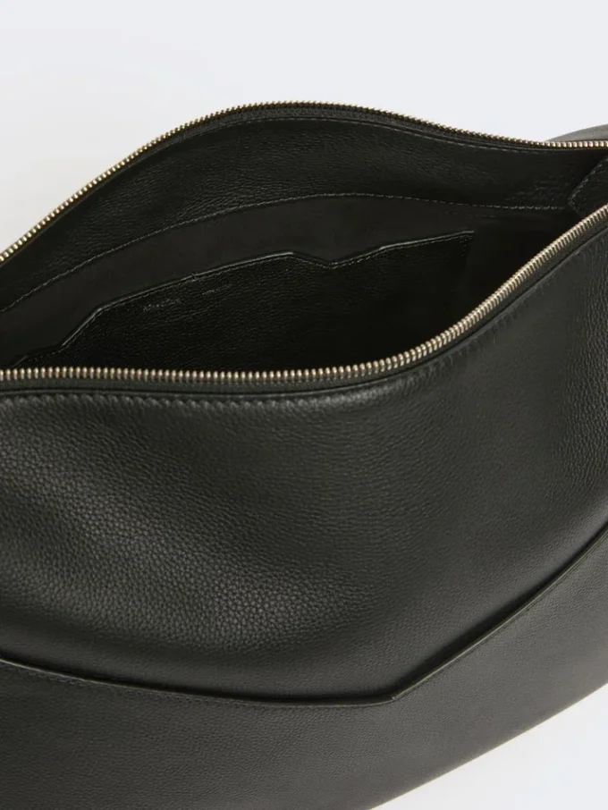 Grand sac à main en cuir mat, noir Grand sac à main en cuir mat, noir