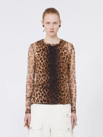 Haut bicolore à imprimé animalier, dégradé de beige