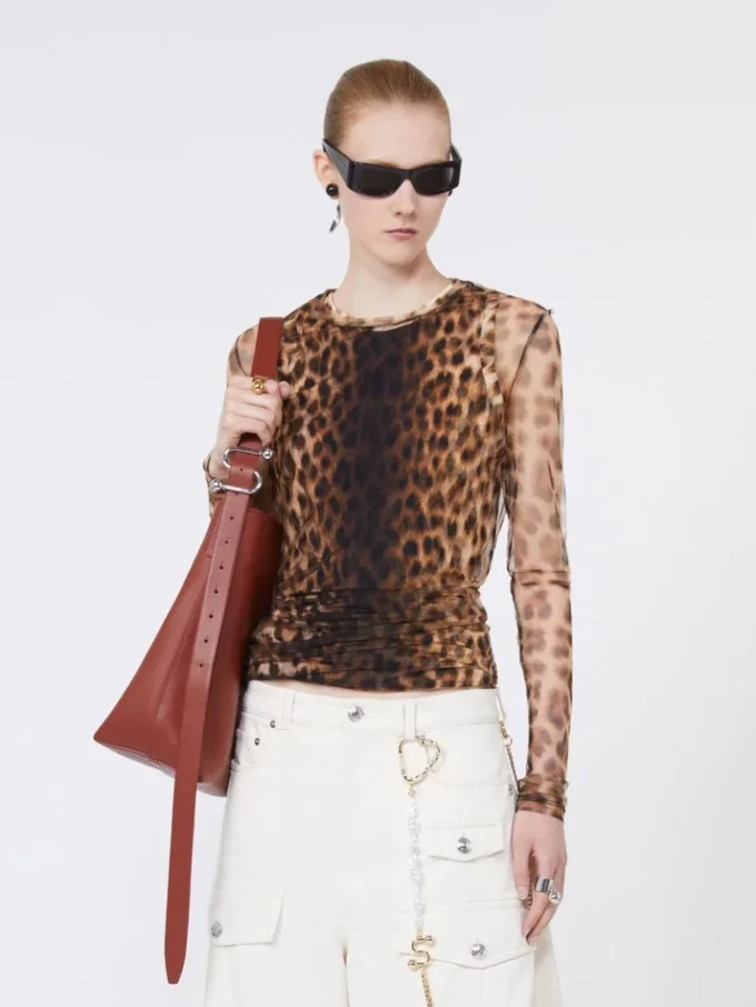 Haut bicolore à imprimé animalier, dégradé de beige Haut bicolore à imprimé animalier, dégradé de beige