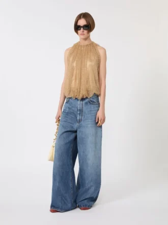 Haut en maille avec cristaux, camel