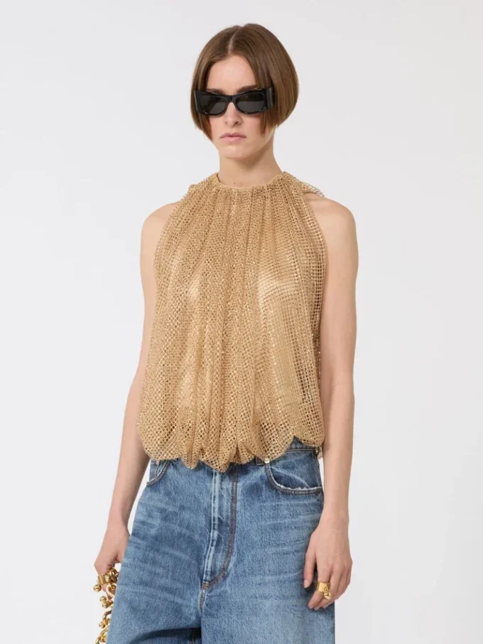 Haut en maille avec cristaux, camel Haut en maille avec cristaux, camel