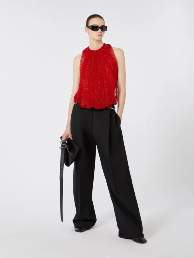Haut en maille avec cristaux, rouge