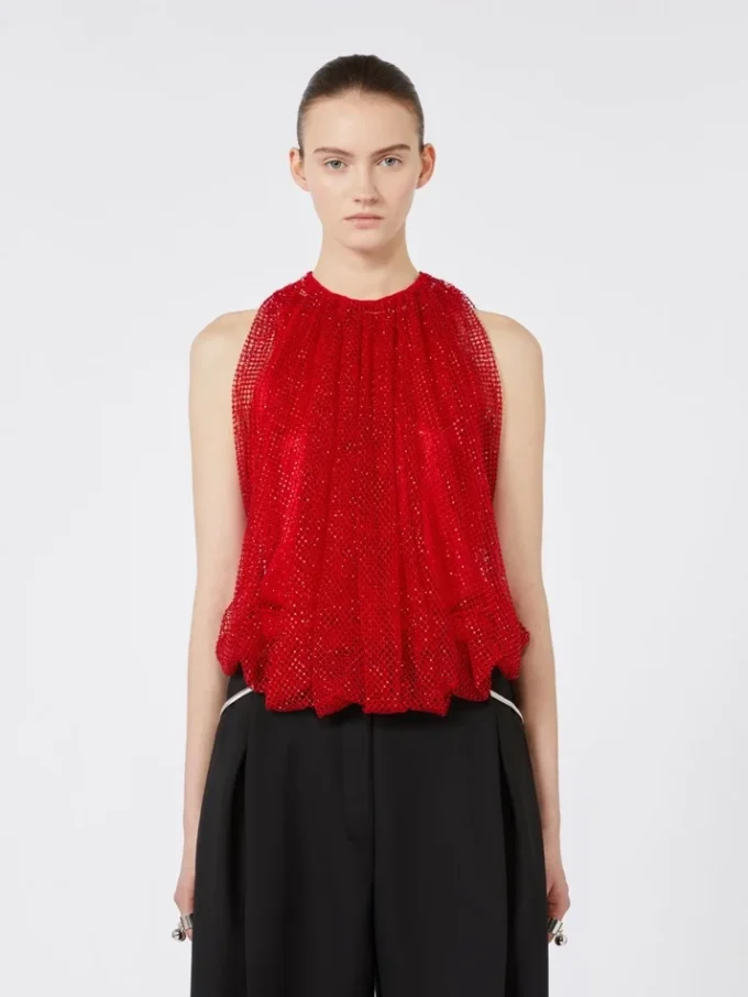 Haut en maille avec cristaux, rouge